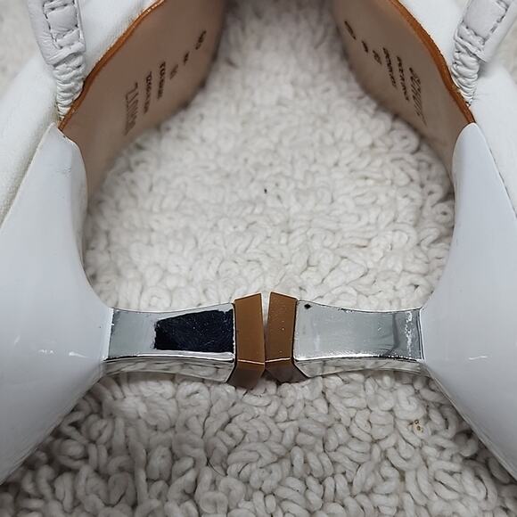 🐲SCHUTZ🐲 AGATHA MID SQUARE TOE WHITE LEATHER LADIE 6 CROME KITTEN HEELS NWOB - Picture 13 of 16